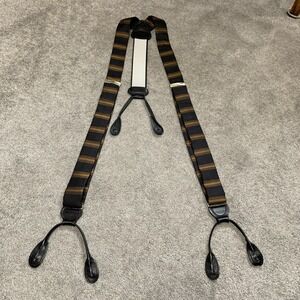 Ermenegildo Zegna Made in Italy Stripe Silk & Leather‎ End Suspenders/Braces